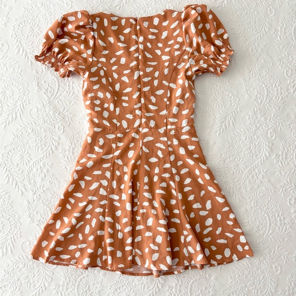 NWOT Lulus Oh My Darlin' Orange Print Puff Sleeve Mini Dress XSmall - Picture 5 of 7